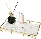 Dobbyby Vanity Tray Makeup Organizer Cosmetics Storage Bathroom Skincare Organizer Countertop Display Rack in Dresser Stainless Steel Shelf Marble Print Ceramic Trays by Dobbyby