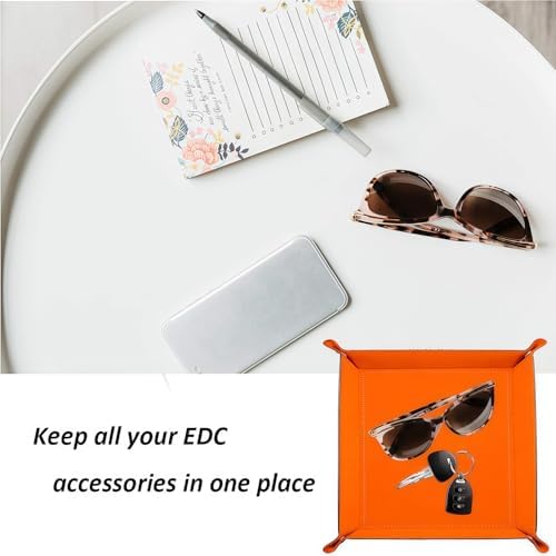 Valet Tray Desktop Storage Organizer – Vegan Leather Catchall Bedside Vanity Tray Nightstand Caddy Holder for Remote Controller, Watch, Keys, Phone, Wallet, Coin, Jewelry, Stone Brown - Image 3