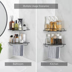 Voldra Glass Corner Shower Caddy, 2 Pack Adhesive Corner Shower Shelves for Inside Shower No Drilling, Tempered Glass Bathroom Corner Shelf with Guardrail Bathroom Shower Organizer Storage Rack(Black) - Image 4