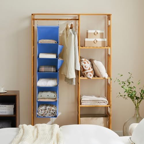 YOUDENOVA Hanging Closet Organizer and Storage, 6-Shelf, Blue | Breathable Fabric, Clothes Organizer with 2 Side Pockets, Hanging Shelves for Closet Storage, Dorm Room Essentials for Guys - Image 6