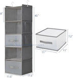 5-Tier Hanging Organizer for Closet, Fabric Closet Organizer with 2 Hooks, 2 Pull-Out Drawers, Foldable Space-Saving Storage (Gray) - Image 3
