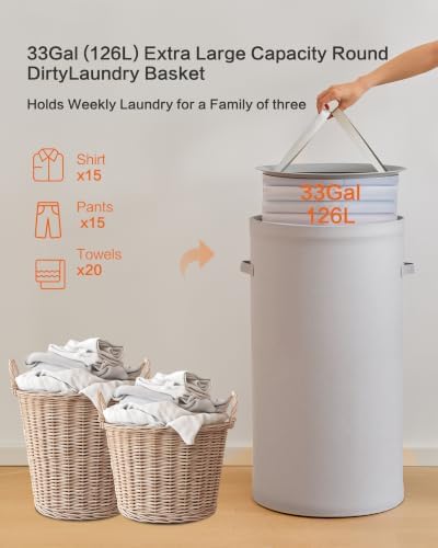 126L Laundry Basket with Lid, Laundry Hamper, Laundry Room, Gray - Image 4