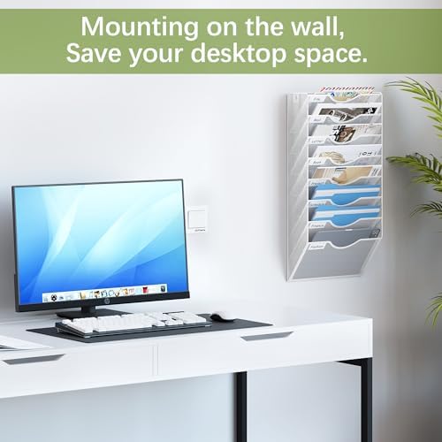EasyPAG 8 Pocket Mesh Wall File Organizer, Hanging Paper Folder Holder with Classify Label, Vertical Wall Mount Mail Organizer for Office Home Classroom, White - Image 2