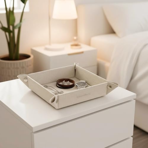 UnionBasic Small Valet Tray, Jewelry Tray for Rings Watches Earrings, Entryway Catchall Caddy for Coins Keys Change, Nightstand Bedside Valet Holder, Trays for Electronic Gadgets, Beige - Image 5