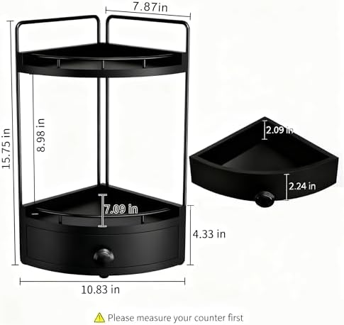 2-Tier Corner Bathroom Countertop Organizer with Drawer - Image 2