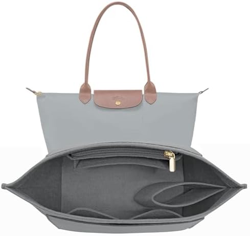 LOUKAYCCI Felt Purse Organizer Insert for Longchamp Le Pliage L Handbag Insert (Light Grey, Large) by LOUKAYCCIPREMIUMBRAND