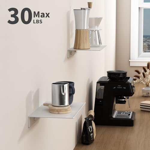 Danpoo 8 inch White Small Floating Shelves for Wall Organizer & Storage, Mini Display Shelves, Metal Wall Shelves for Bathroom, Living Room, Kitchen, Bedroom(2-Pack) - Image 4