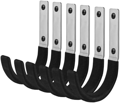6 Pcs Garage Storage Utility Hook, Upgraded Ladder Hangers, Shed J-Hooks, Heavy Duty Ladder Tool Holders for Garage Wall, Black Wall Hooks for Hanging Tools, Bikes, Hose, Shovels, Rakes by Nlmyt