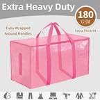 12 Pack-Extra Large Heavy Duty Moving Bags - Waterproof Storage Totes with Handles & Zippers, Foldable for College Dorm, Storage (Pink) - Image 2