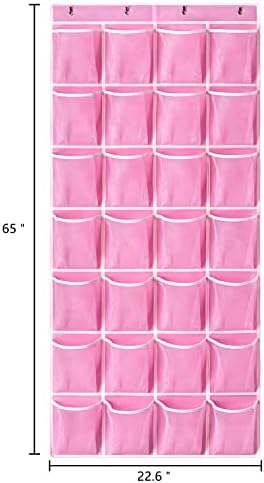 KEEPJOY 28 Pockets Hanging Shoe Organizer, Over the Door Shoe Organizer, Hanging Door Shoe Holder Rack with Mesh Pockets Large Size 65 x 23 Inch (Pink-1Pack) - Image 2