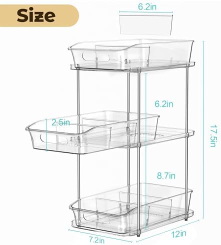 incostar 3 Tier Under Sink Organizer and Storage - Multi-Purpose Stackable Pantry Organizer with Pull-Out Clear Bins and Movable Dividers for Kitchen and Bathroom Cabinet - Image 2