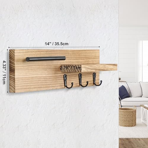 Key Holder for Wall, Decorative Entryway Shelf with Hooks Holds Keys, Dog Leash, Sunglasses – Key Hanger with 3 Hooks Organizes, Enhances Home Decor (15” x 4.5” x 2.6”) (Wood) - Image 7