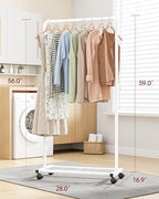 Sakugi Clothes Rack - Clothing Rack with Storage Mesh Shelf & Casters, Heavy-Duty Metal Clothing Rack for Hanging Clothes, Dresses, Coats, Large Load Capacity, Easy Assembly, White, 28.0"x16.9"x59.0" - Image 2