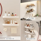 CICUFY Shower Caddy Suction Cup, 2 Pack No Drilling Corner Shower Shelves, Rust Proof Bathroom Storage Organizer, Shower Corner Caddy with Removable Hooks and Towel Bar, Square, Cream - Image 6