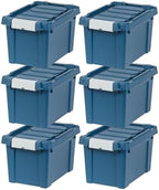 IRIS USA 6-Pack 5 Gal Heavy Duty Lockable Storage Totes with lids, Navy by IRISUSA