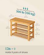 SONGMICS Shoe Rack Bench, 4 Tier Bamboo, 11.3 x 27.6 x 20.5 Inches - Image 2