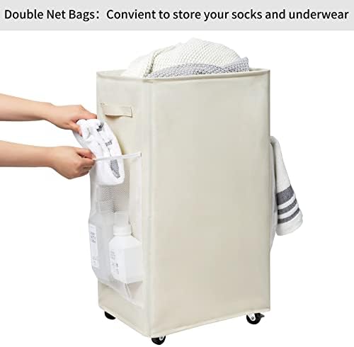 Chrislley Rolling Laundry Basket, 90L Foldable Laundry Hamper with Wheels - Image 4