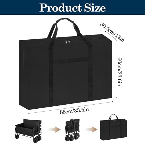 Klmnop Folding Wagon Cart Storage Bag, Water Resistant 32 Inch Cover for Outdoor Camping Garden Cart, 600D Heavy Duty Dustproof Protective Zipper Bag for Garden Carts and Strollers(Black) - Image 2