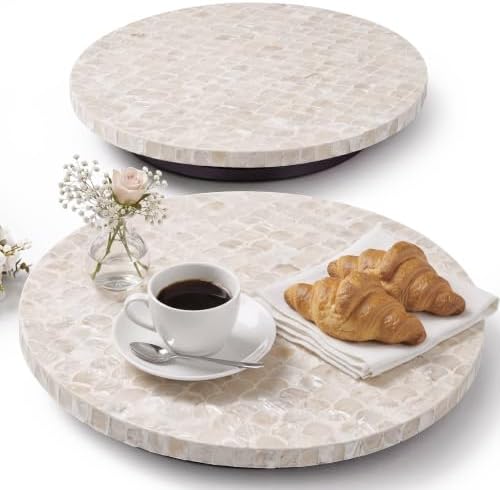 Domensi 2 Pack Mother of Pearl Lazy Susan Turntable Organizer,White Shell by Domensi