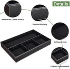 GORESE 2 Pieces Faux Leather Valet Tray for Men, Stackable Jewelry Organizer for Drawers, Nightstand Caddy Tray for Key, Wallet, Sunglass, Watch, Coin, Phone, Bedside Desk-top Storage Black - Image 4