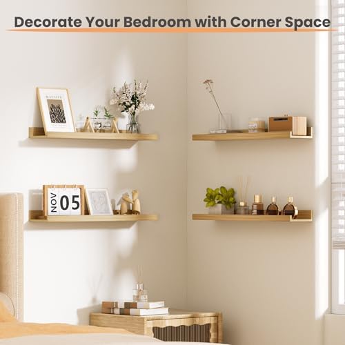 upsimples Floating Shelves for Wall Decor Storage, Natural, 6Pcs, 23.6'' - Image 2