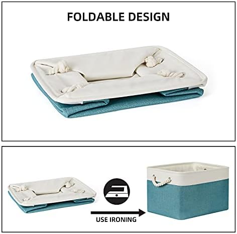 Bidtakay Basket Storage Bins with Handles Fabric Large Storage Baskets for Organizing Set of 3 Collapsible Rectangular Basket for Shelves Closet Organizer 15 X 11 X 9.5 Inches(White&Teal Blue) - Image 2