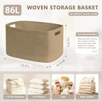 86L Large Woven Laundry Basket Hamper with Handles, Jute - Image 2