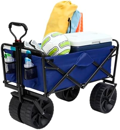 Mac Sports Heavy Duty Collapsible Folding All Terrain Utility Beach Wagon Cart, Blue/Black by MacSports
