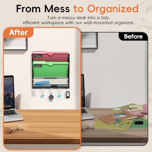 3-Tier Wall File Organizer with Hook, Hanging File Organizer Black - Image 6
