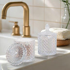 2 Pack Qtip Holder Apothecary Jars with Lid, Thick Glass, Iridescent Clear - Image 2