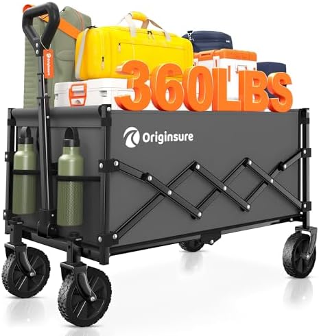 Originsure 110L Portable Collapsible Wagon Cart, 360lbs Heavy Duty, Grey by Unknown