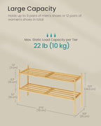 SONGMICS Bamboo Shoe Rack, 2-Tier Stackable Shoe Organizer, for 9-12 Pairs - Image 3