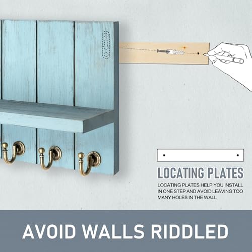 Rebee Vision Key Holder Wall Mount with Shelf for Entryway, Distressed Blue - Image 6