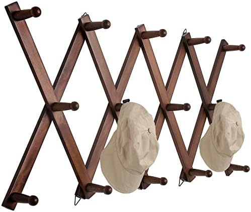 SCUNDA 16 inch High Accordion Wall Hanger with 14 Hooks, Wooden Wall Expandable Coat Rack for Coat, Hats, Baseball Caps, Coffee Mug, Jewelry by SCUNDAHOME