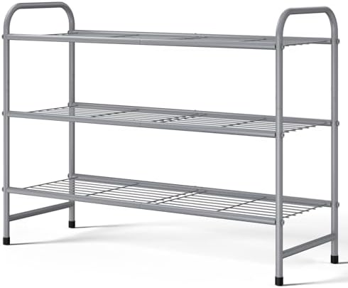 Kitsure Shoe Rack - Stainless Steel Shoe Organizer, Sturdy Shoe Rack for Closet and Front Door Entrance, Free Standing Shoe Shelf, Closet Organizers and Storage, 25.6" Wide - 3 Tier, Grey | Sturdy Shoe Rack for Closet and Entryway, Free Standing Shoe S... by Kitsure