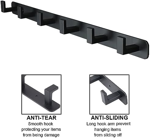 Coat Rack, Heavy Duty Stainless Steel 6 Tri Coat Hook Hanger, Wall Mounted Storage Wall Hooks, Rustic Clothes Hook/Key Hook Rail for Bathroom Kitchen Entryway(6 Hook Black) - Image 3
