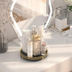 Oroyutor 9-Inch Oak Lazy Susan Vanity Tray, Gold Finish - Image 3