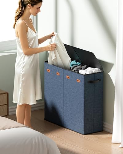 185L Laundry Hamper 4 Section with Lid & Removable Bags - Image 2