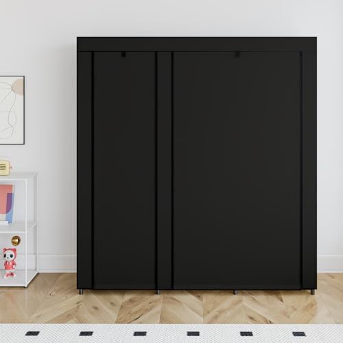 SORCEDAS Portable Closet Wardrobe with Hanging Rods Shelves Clothes Storage - Image 4