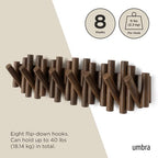 Umbra Picket Coat Rack, Wall Mount 8 Flip-Down Coat Hooks, Walnut - Image 5