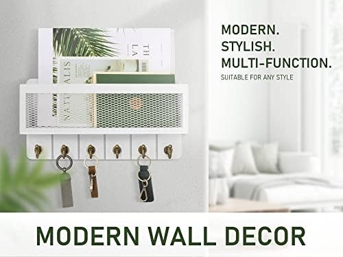 Rebee Vision Key Holder Wall Mount with 6 Hooks for Entryway, Rustic White - Image 2