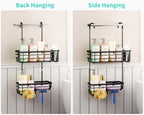 HapiRm Hanging Shower Caddy – For Renters & Small Bathrooms, Fits Shower Curtain Rods, No Drilling, 2 Rustproof 304 Shelves, 4 Hooks, and a Detachable Toothbrush Holder You Can Rinse - Black - Image 3