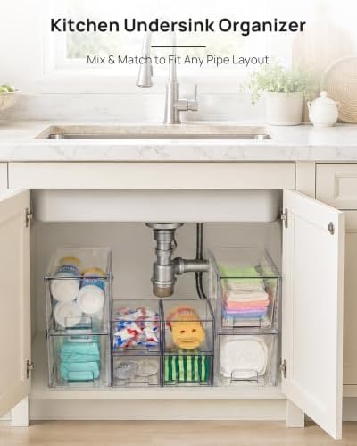 Vtopmart 8 Pack Clear Pull-Out Under Sink Organizer Set (4 Large & 4 Small) - Image 5
