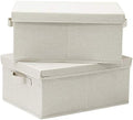 HOONEX Foldable Storage Bins with Lids, 2 Pack, Storage Boxes with Carrying Handles and Sturdy Heavy Cardboard, 16.5" L x 11.8" W x 7.5" H for Shoes, Books, Clothes, Beige by HOONEX