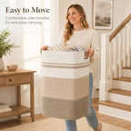 Laundry Hamper, Cotton Rope Laundry Basket with Leather Handles, 22.5-Gallon/85 L Large Clothes Hampers for Laundry, Woven Laundry Baskets for Blankets, Clothing, Bedroom, Living Room, Nursery - Image 3