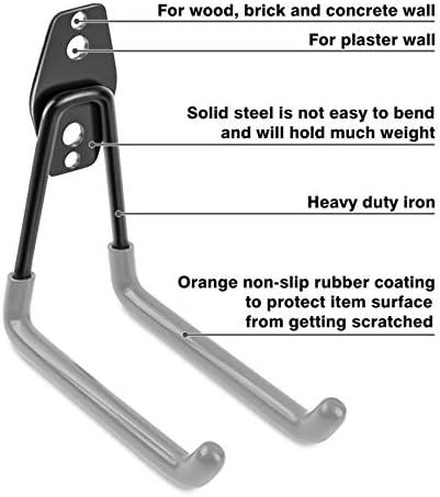 Garage Hooks Heavy Duty 14 Pack, Steel Garage Storage Hooks, Tool Hangers for Garage Wall Utility Wall Mount Garage Hooks and Hangers with Anti-slip Coating for Garden Tools, Ladders, Bulky Items - Image 3