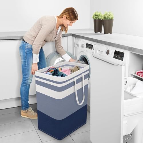 StorageRight Laundry Basket Hamper, 125L Collapsible Clothes Storage, Blue - Image 6