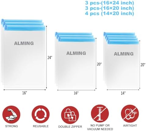 ALMING Compression Bags - Travel Accessories - 10 Pack Space Saver Bags - No Vacuum or Pump Needed - Vacuum Storage Bags for Travel Essentials - Home Packing-Organizers (Blue) - Image 4