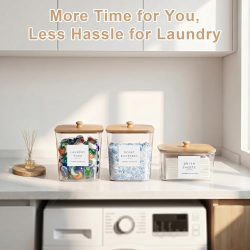 POLRAI 3 Pack Laundry Pod Containers and Dryer Sheet Holder, Laundry Room Organization Storage Containers with Lids and Labels for Detergent Pods Dry Sheet Organizing - Image 4