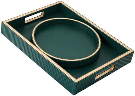 SANZIE Leather Tray Desktop Storage Organizer, Decorative Tray Set, Green by SANZIE